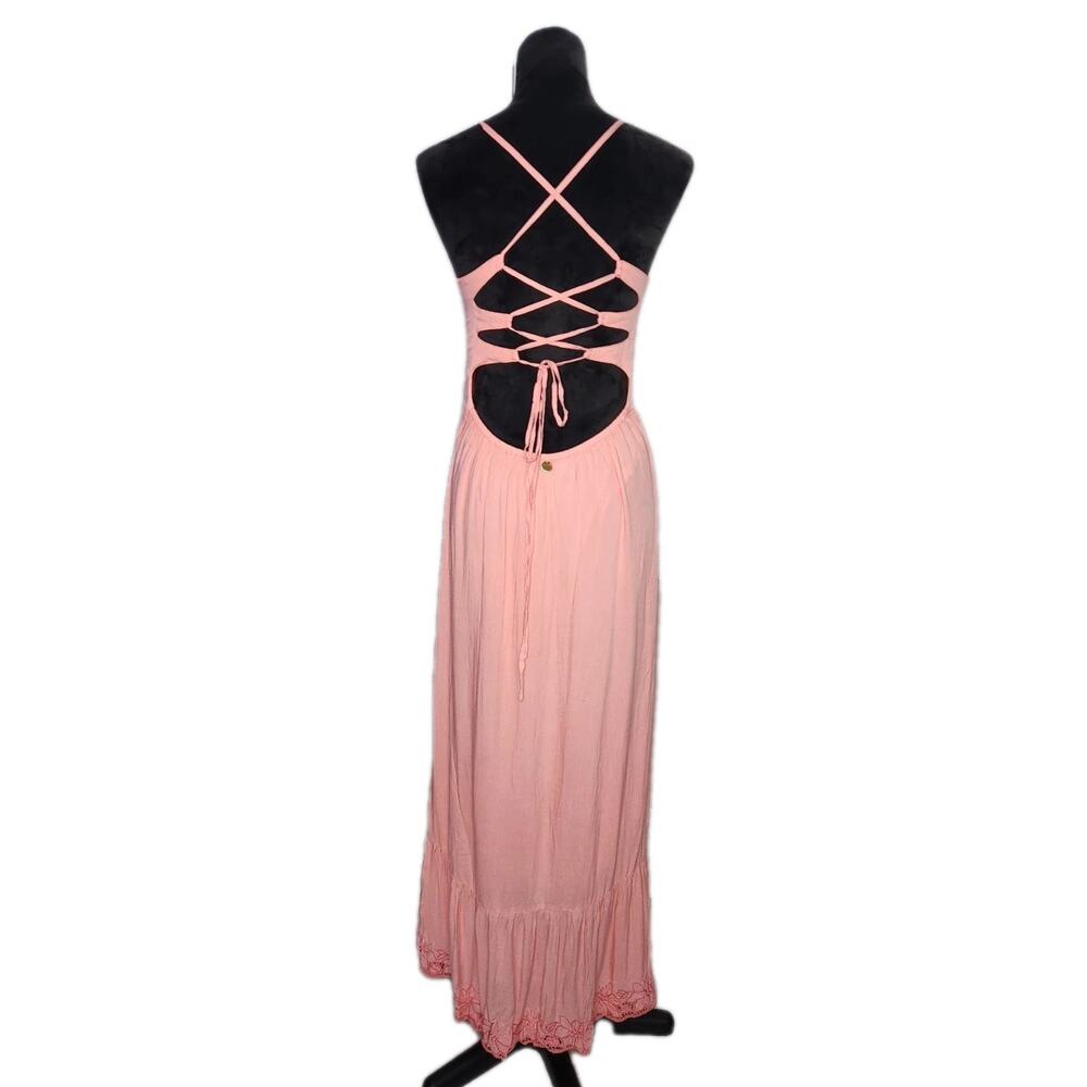 Nwt Luna Serena Handmade Boho Pink Maxi Dress Lace Up Back M Read!! - Picture 3 of 10